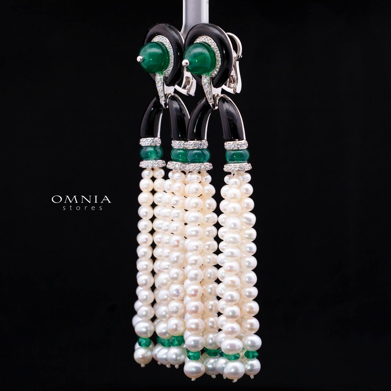 Irfana Green Pearl Drop Earrings with High-Quality Premium Simulated Diamonds in 925 Sterling Silver - Image 2
