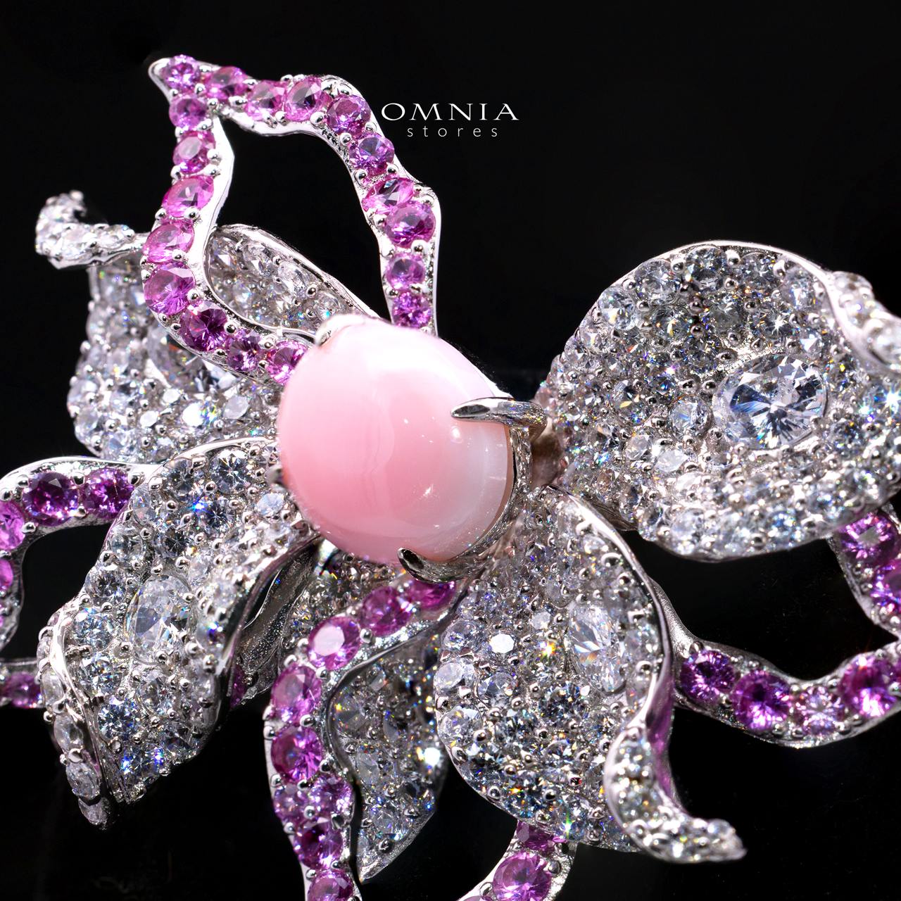Nooriya Pink Pearl Floral Brooch with High-Quality Premium Simulated Diamonds in 925 Sterling Silver - Image 2