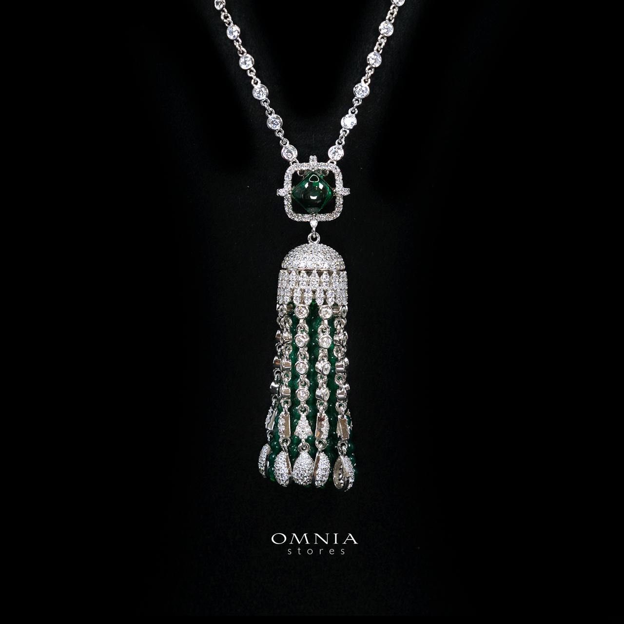 Emaniya Green Long Chain Necklace and Earring Set with High-Quality Premium Simulated Diamonds in 925 Sterling Silver - Image 2