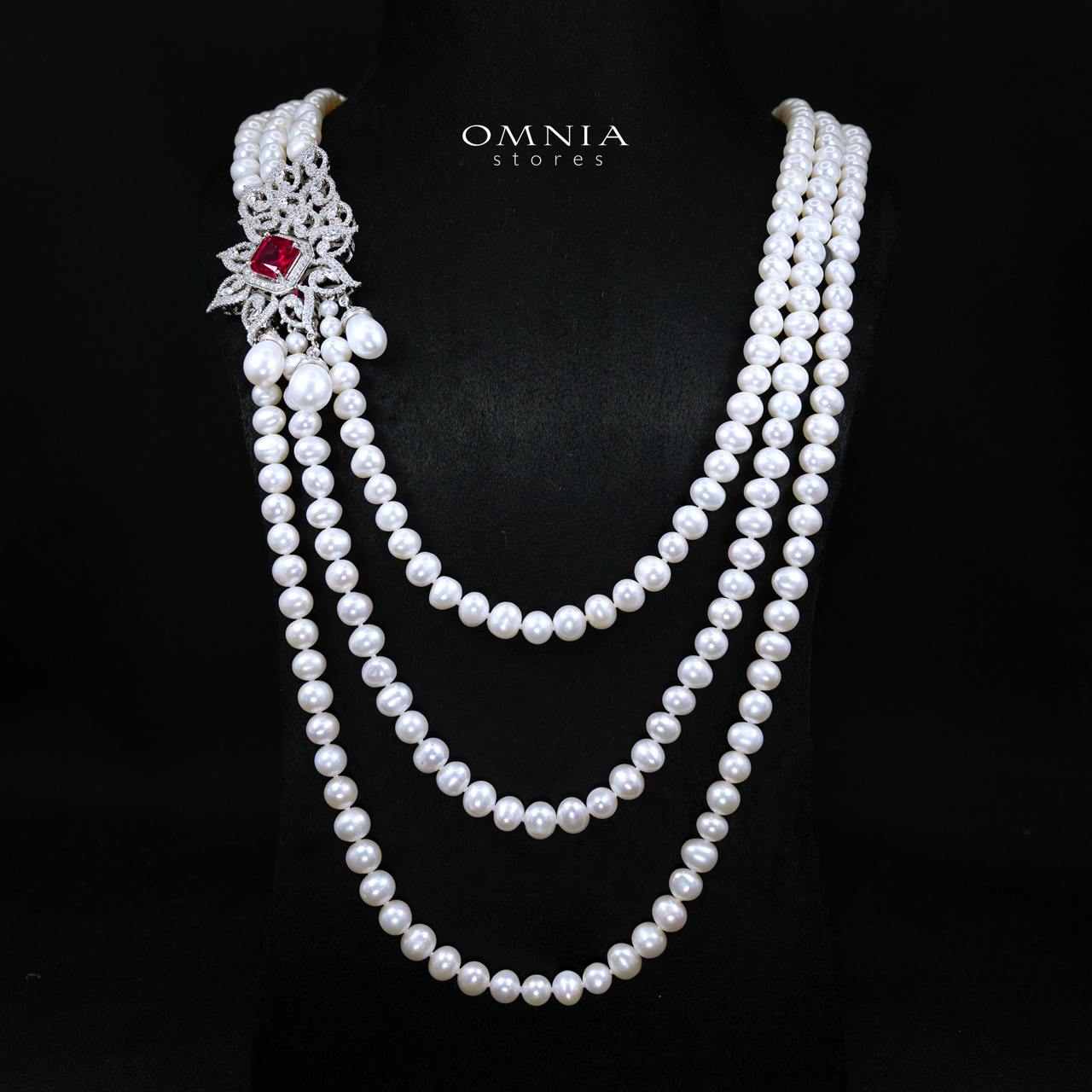 Jaleesa Fresh Water Pearl Necklace and Earring Set with High-Quality Simulated Diamonds in 925 Silver - Image 2