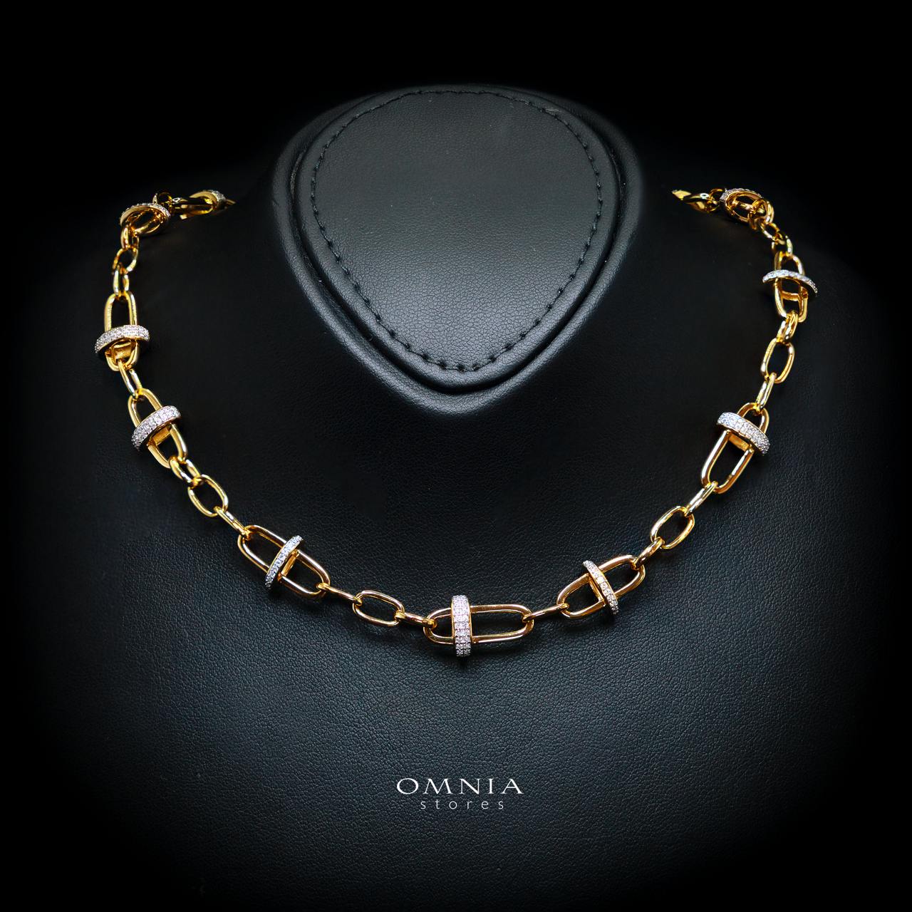 Marla Gold and White Necklace with High-Quality Simulated Diamonds in 925 Silver