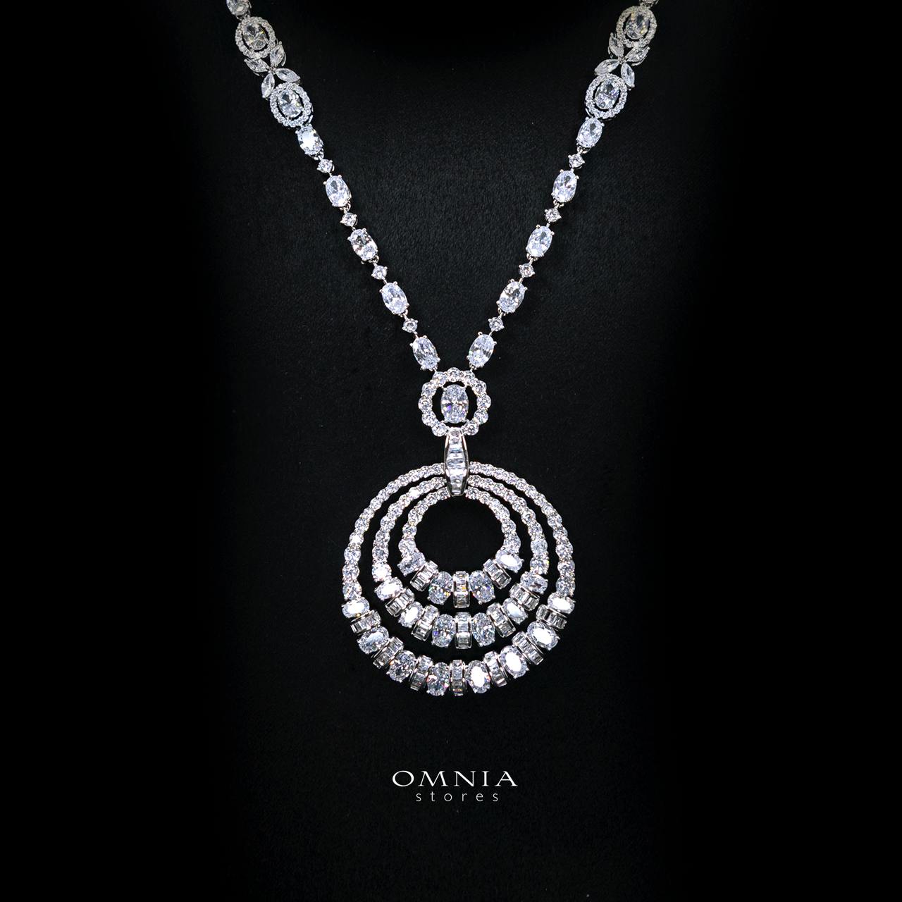 Selestine White Long Chain Necklace and Earring Set with High-Quality Simulated Diamonds and Rhodium Plating - Image 2