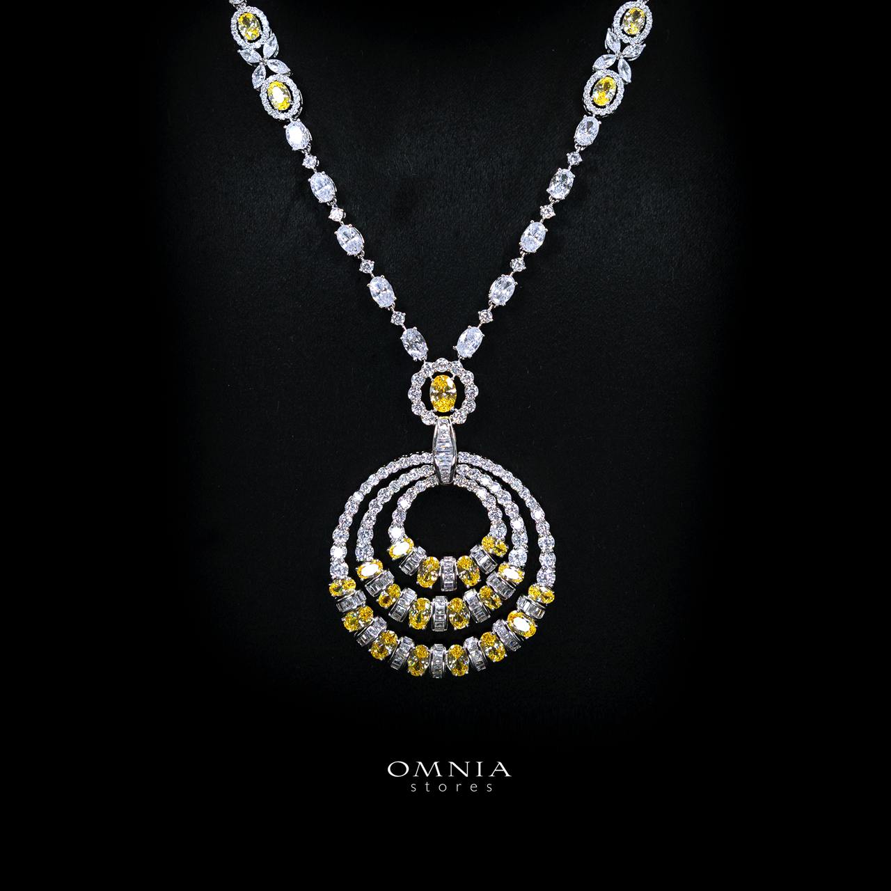 Selestine Yellow Long Chain Necklace and Earring Set with High-Quality Simulated Diamonds and Rhodium Plating - Image 2