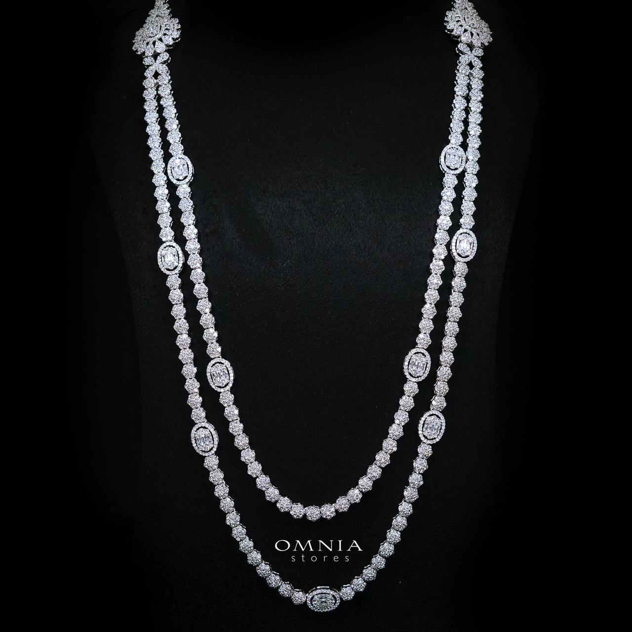 Lumaiza White Long Chain Necklace, Earrings, and Ring Set with High-Quality Simulated Diamonds and Rhodium Plating - Image 2