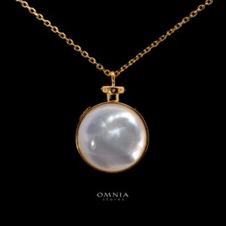 Genevieve Gold-Plated Pendant Necklace with a Milky White Gemstone Centerpiece in 925 Sterling Silver