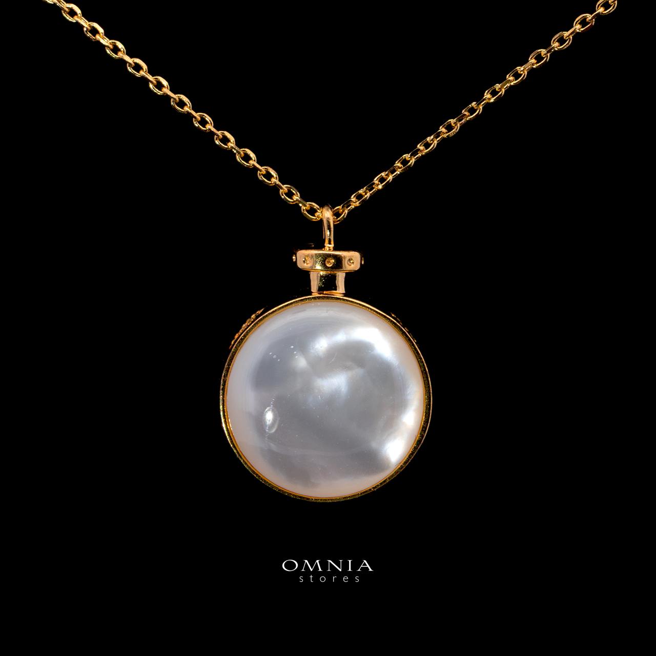 Genevieve Gold-Plated Pendant Necklace with a Milky White Gemstone Centerpiece in 925 Sterling Silver