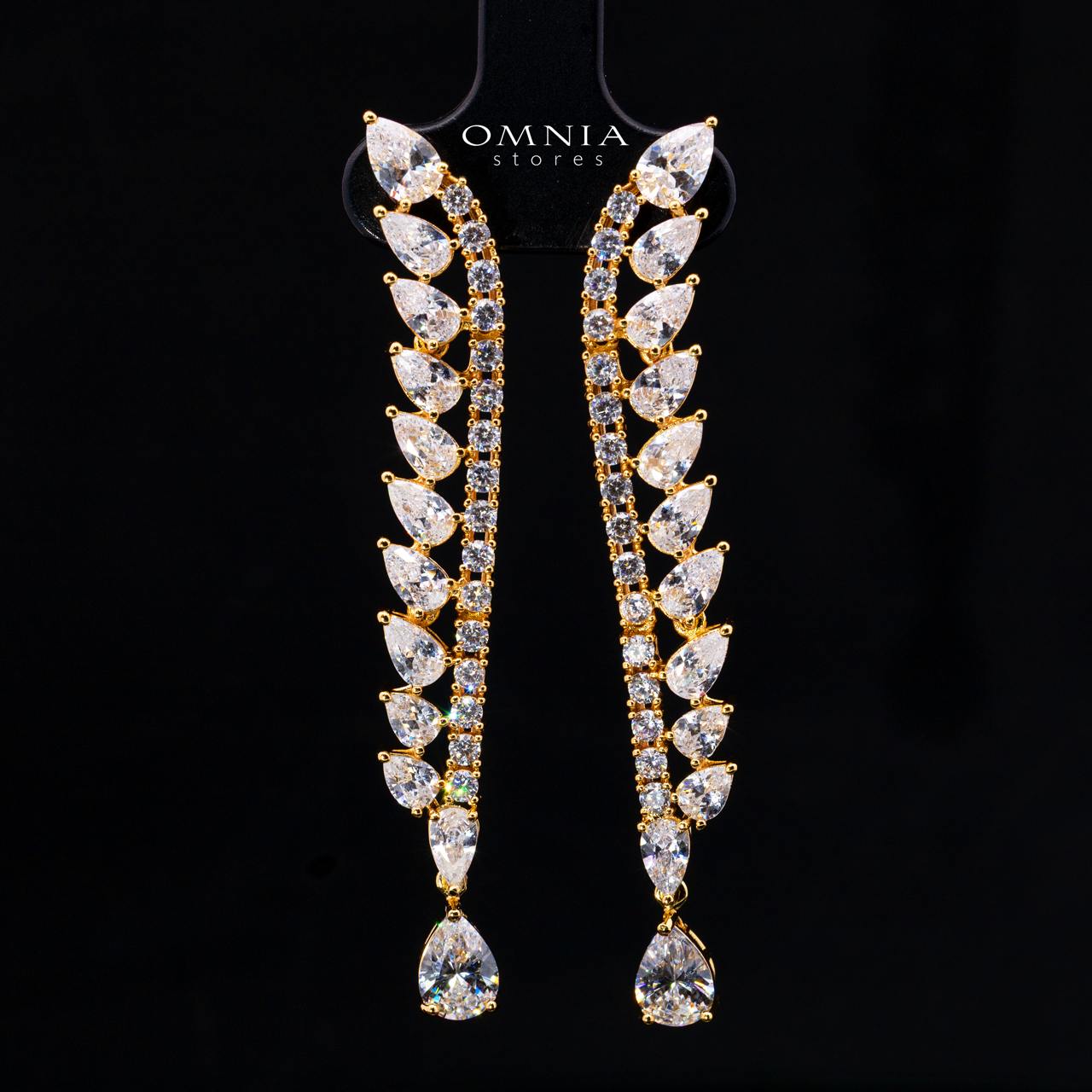Catalina Elegant Gold Cascading Leaf Drop Bridal Full Set with High-Quality Premium Zircon Stones, Rhodium-Plated Finish - Image 4