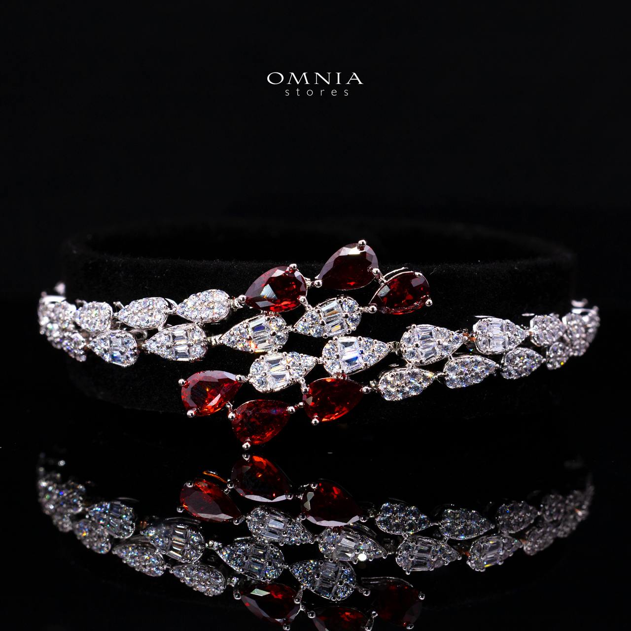 Omnia Senna Luxury Bridal Red Full Set in High Quality Zircon Stone Rhodium Plated - Image 3