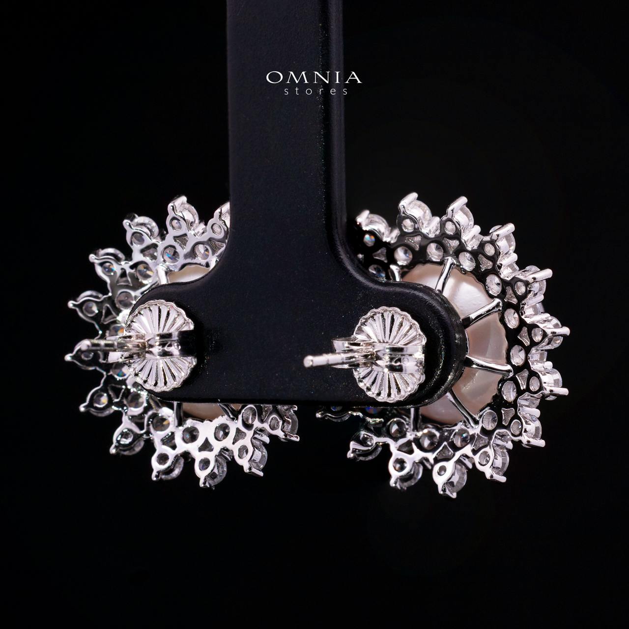 Tasneema Pearl Earrings with High-Quality Premium Simulated Diamonds in 925 Sterling Silver - Image 3