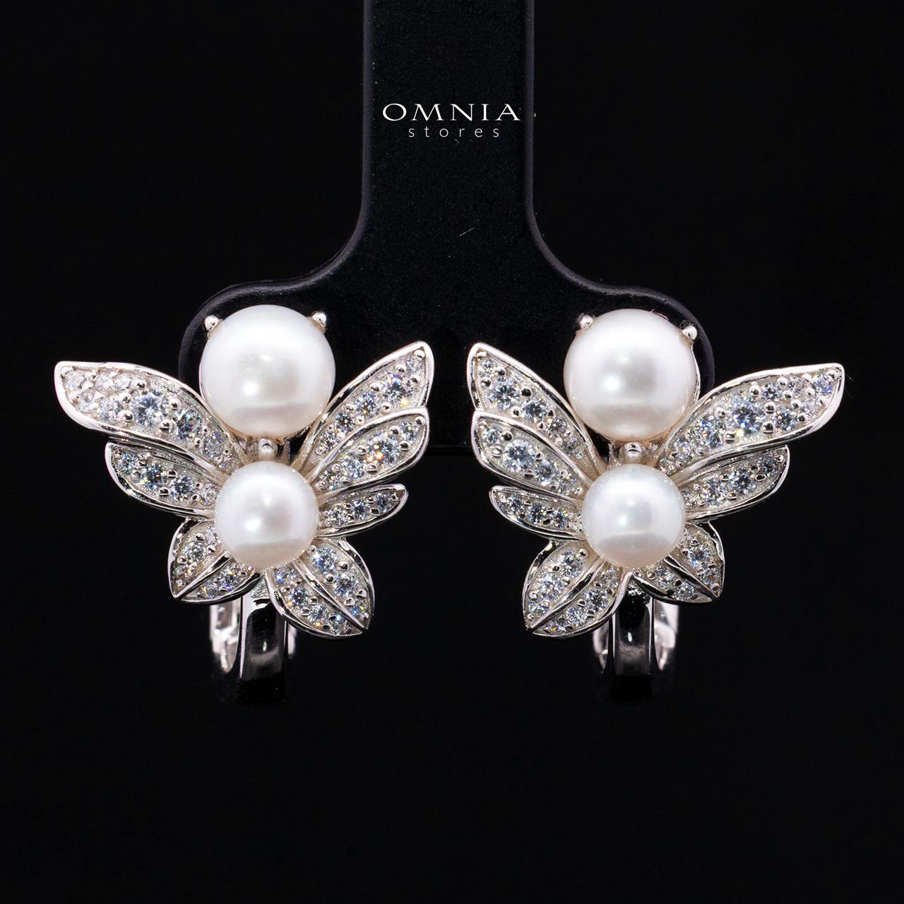 Elhamira Pearl Necklace and Earrings Set with High-Quality Premium Simulated Diamonds in 925 Sterling Silver - Image 3
