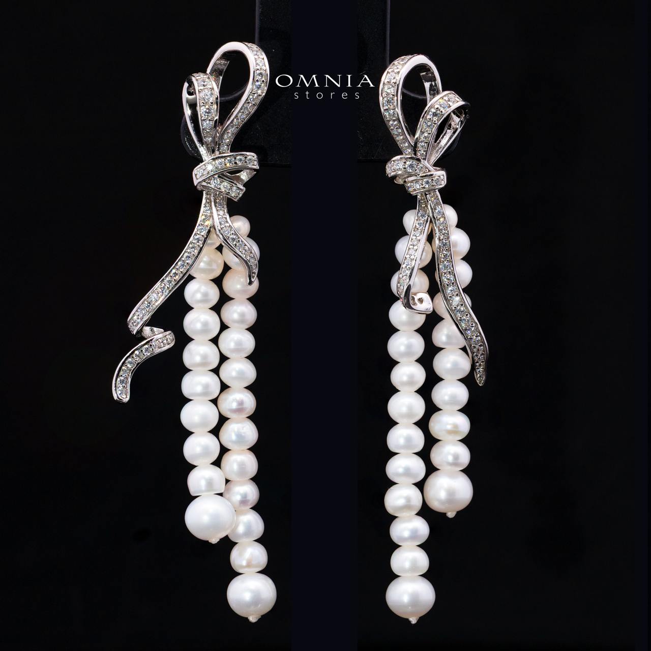 Mahzuna Pearl Necklace and Earrings Set with High-Quality Premium Simulated Diamonds in 925 Sterling Silver - Image 3