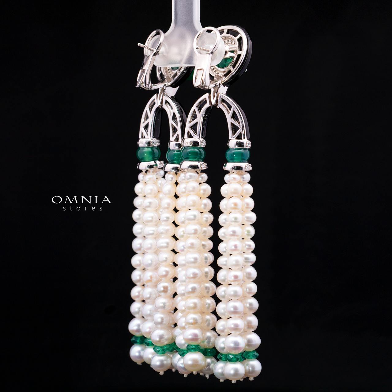 Irfana Green Pearl Drop Earrings with High-Quality Premium Simulated Diamonds in 925 Sterling Silver - Image 3