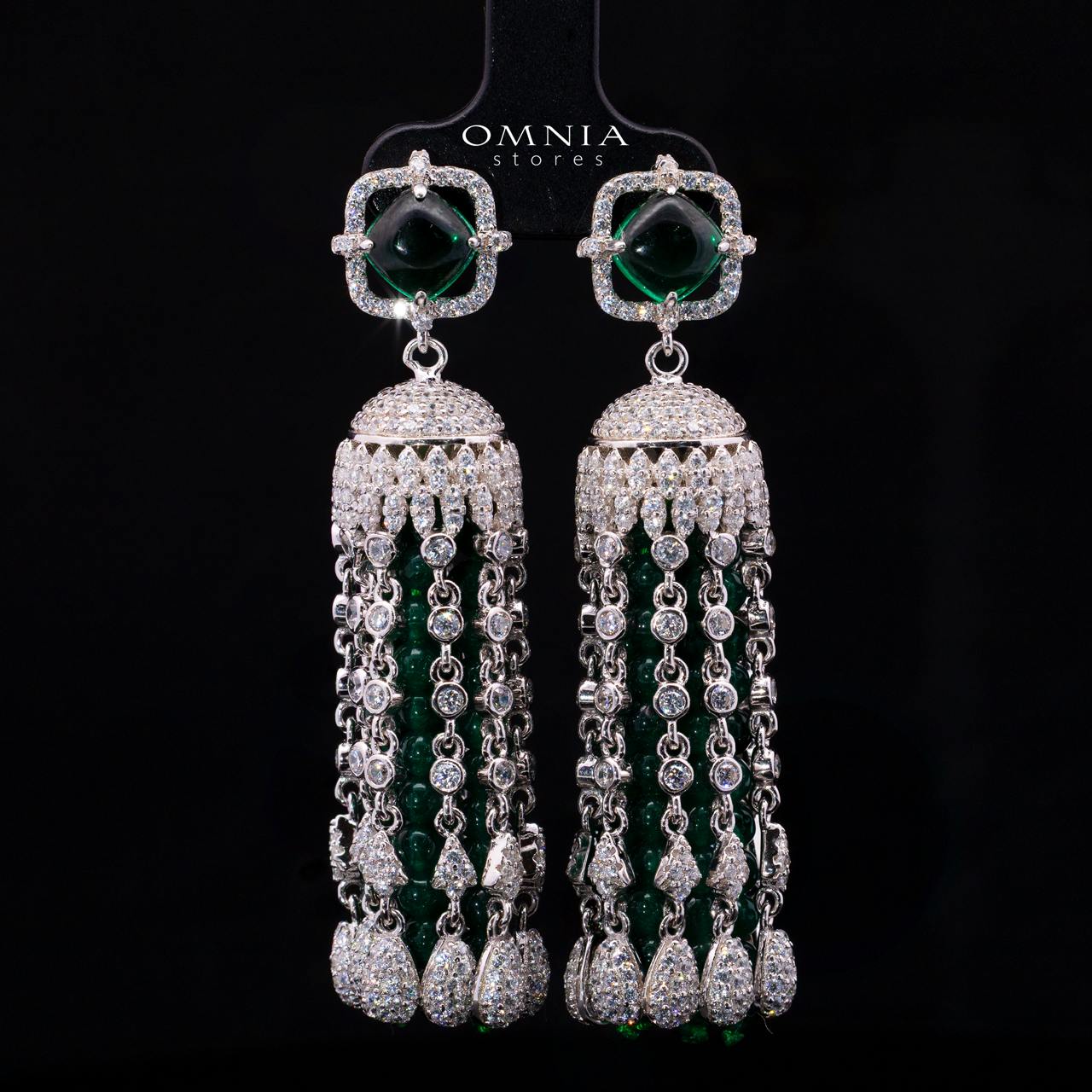 Emaniya Green Long Chain Necklace and Earring Set with High-Quality Premium Simulated Diamonds in 925 Sterling Silver - Image 3