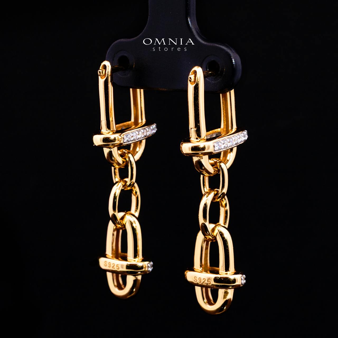 Marla Gold and White Earring with High-Quality Simulated Diamonds in 925 Silver - Image 3