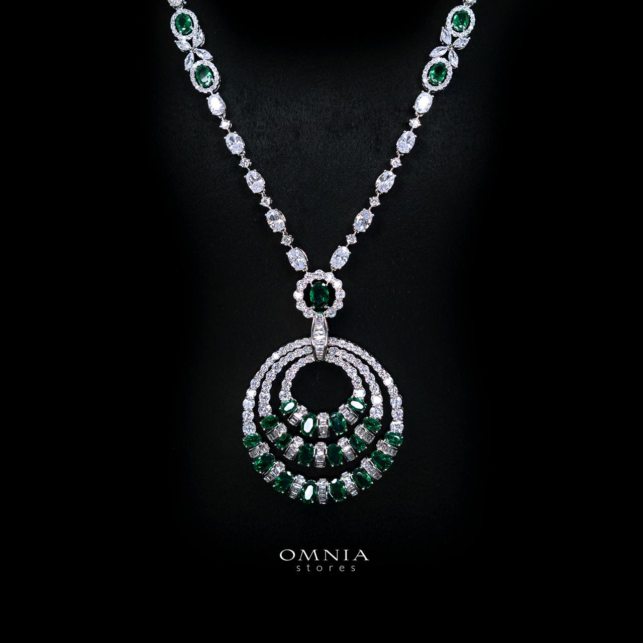Selestine Green Long Chain Necklace and Earring Set with High-Quality Simulated Diamonds and Rhodium Plating - Image 2