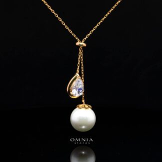 Mozna Pearl Gold-Plated Pendant Necklace with High-Quality Simulated Diamonds in 925 Sterling Silver