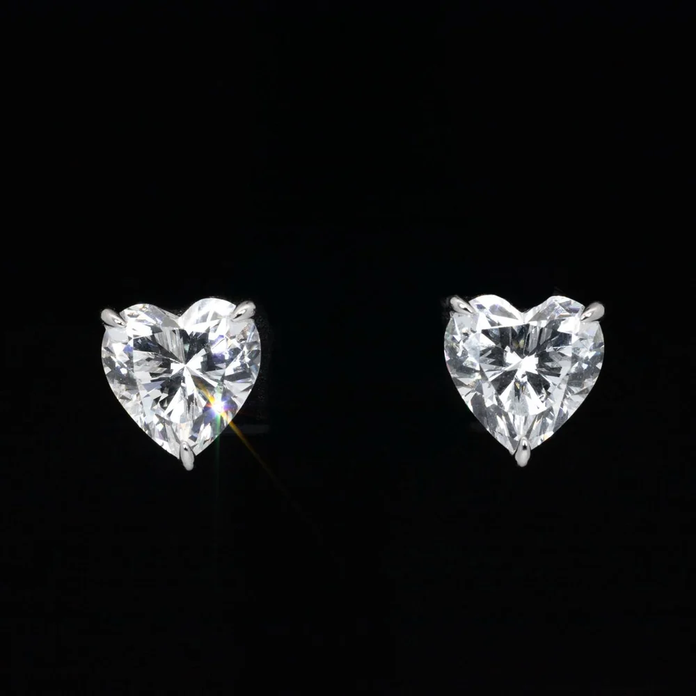 Omnia Nabia White Heart Earrings With High Quality Certified Lab Crafted Stones In 925 Silver