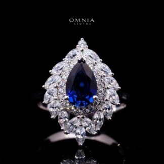 Carolina Lab-Grown Blue Sapphire Pear-Cut Ring (6x9mm) with GRC Certificate in 925 Sterling Silver