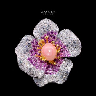 Zendaya Blooming Flower Brooch with High-Quality Simulated Diamonds in 925 Sterling Silver