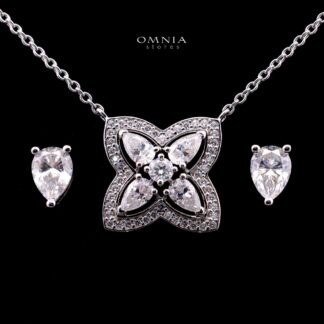 Olga Pear-Cut Moissanite Earring & Necklace Set 5x7mm (0.8CT) With GRA Certificate in 925 Sterling Silver