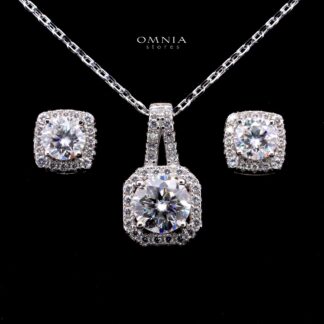 Evanna Emerald-Cut Moissanite Earring & Necklace Set 8x10mm (4CT) With GRA Certificate in 925 Sterling Silver
