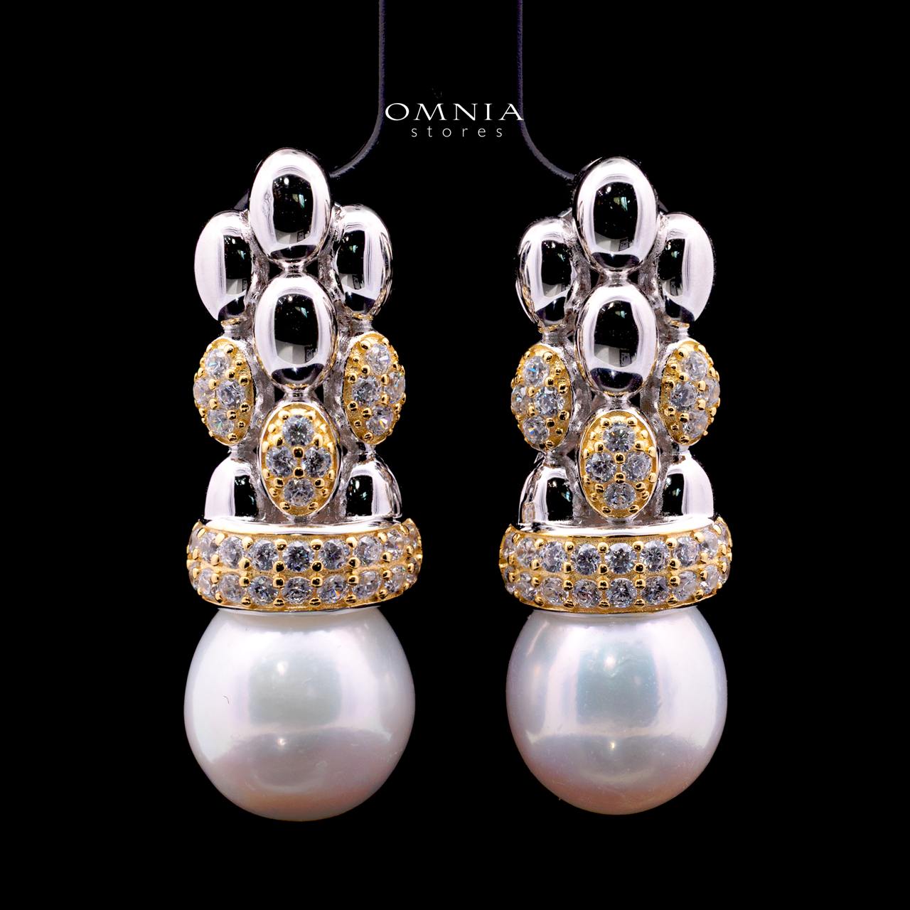 Dulce Royal Two-Tone Pearl Drop Earrings – Premium Simulated Diamond in 925 Silver