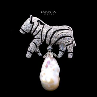 Suzanne Royal Zebra Animal Motif Brooch – Premium Simulated Diamond and Pearl In 925 Silver