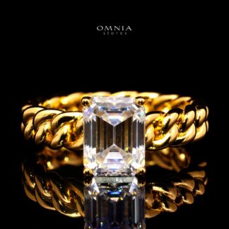 Keira Emerald-Cut Moissanite Ring 7x9mm (3CT) with Certificate in 925 Sterling Silver Gold Plated