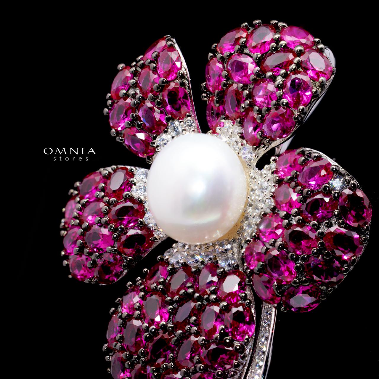 Alicia Flower Pearl Brooch with High-Quality Simulated Diamonds in 925 Sterling Silver - Image 2