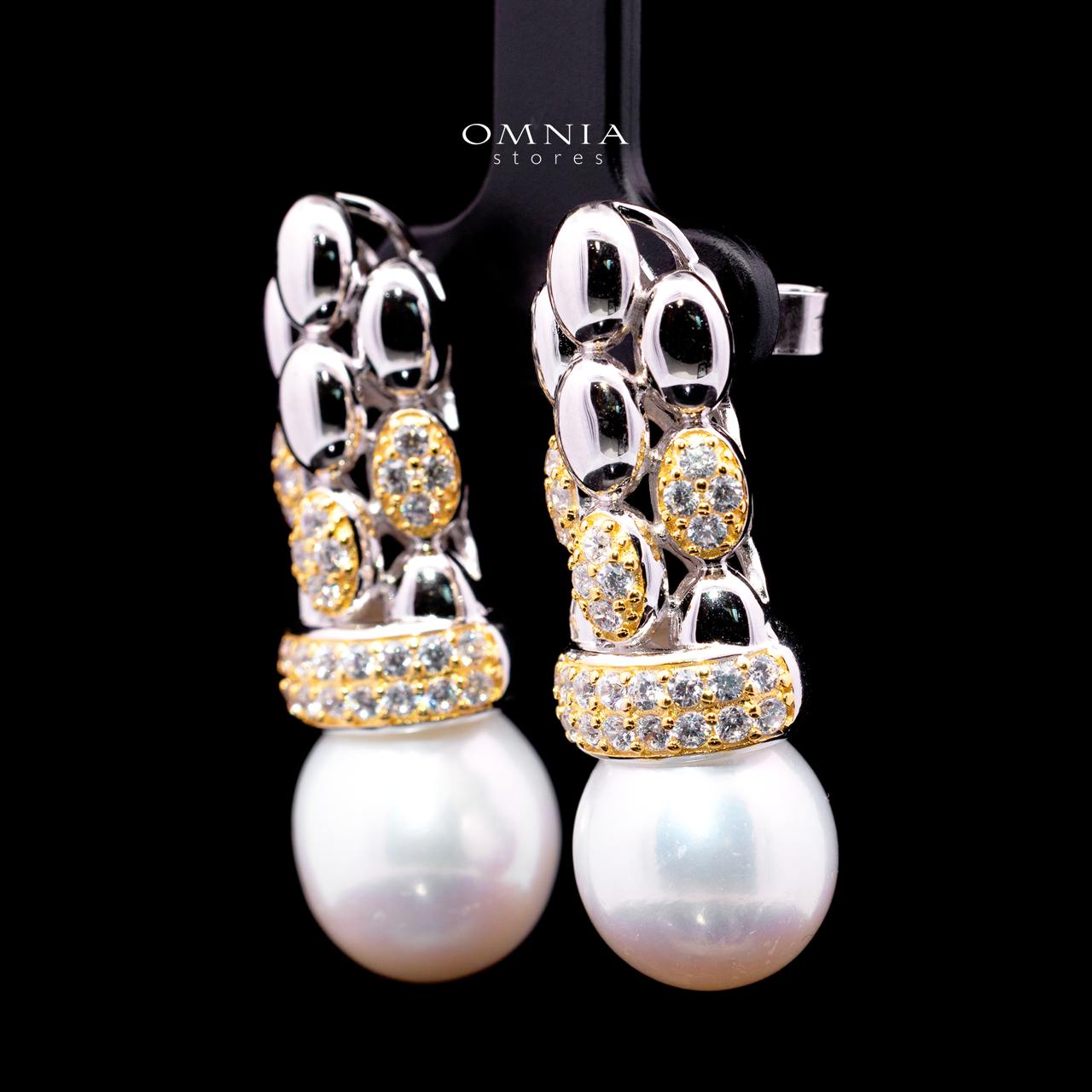 Dulce Royal Two-Tone Pearl Drop Earrings – Premium Simulated Diamond in 925 Silver - Image 2
