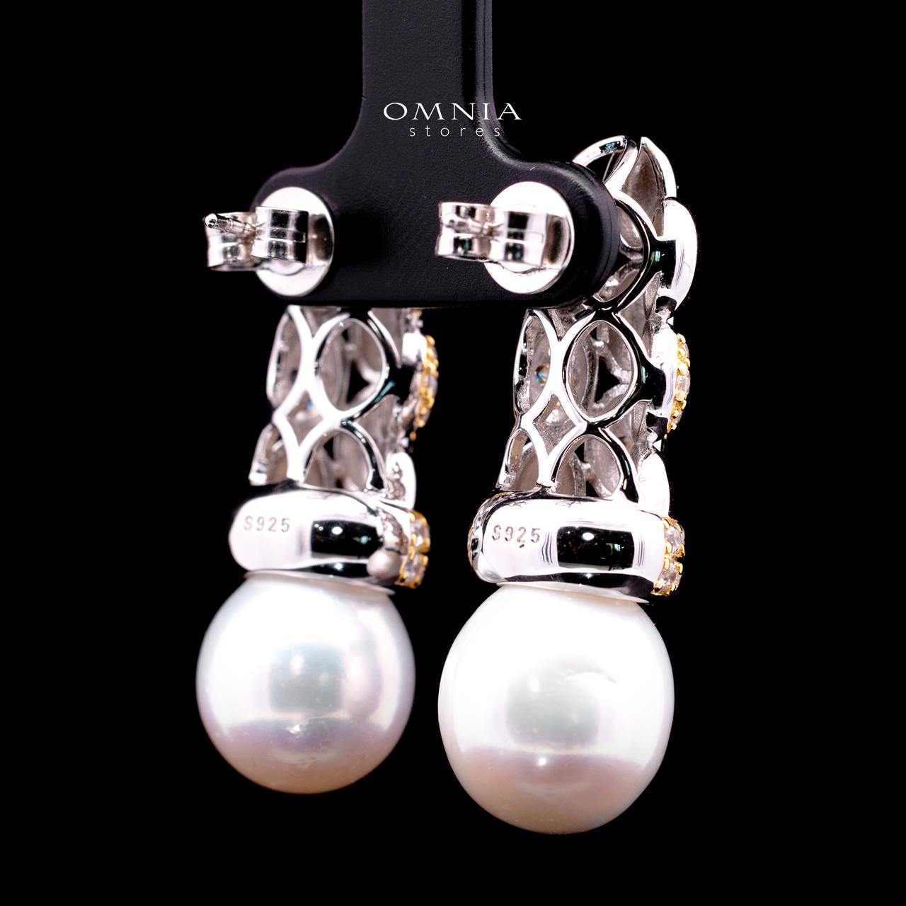Dulce Royal Two-Tone Pearl Drop Earrings – Premium Simulated Diamond in 925 Silver - Image 4