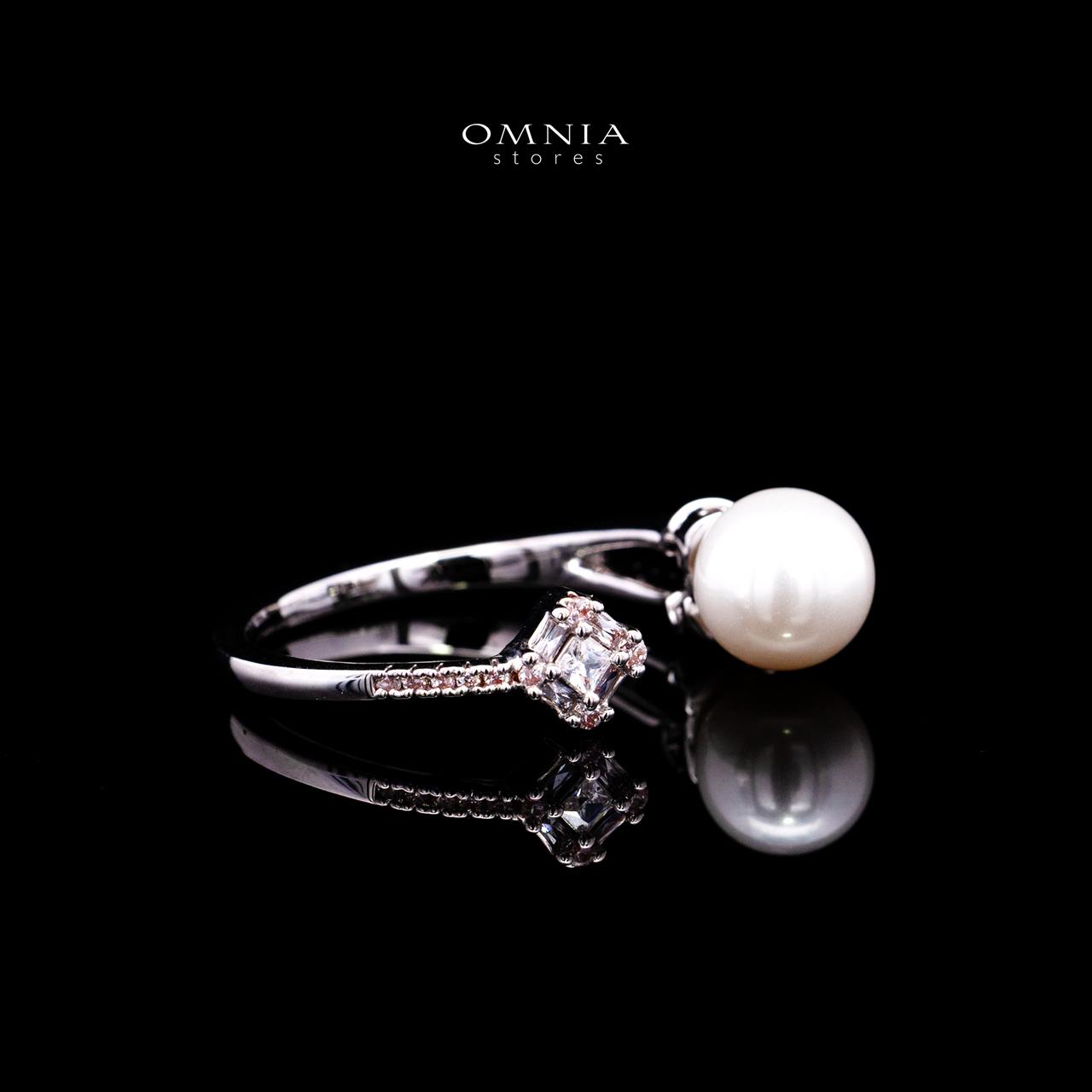 Nilda Pearl Bangle & Ring Set with Premium Simulated Diamonds in Rhodium-Plated Alloy - Image 7