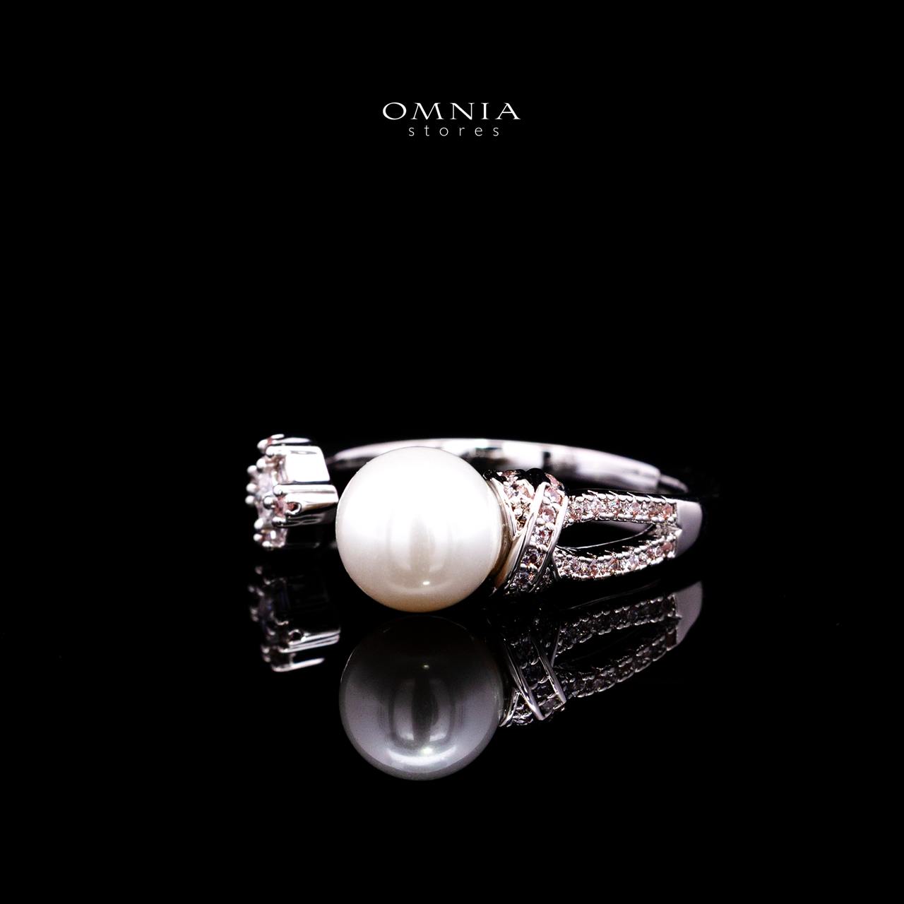 Nilda Pearl Bangle & Ring Set with Premium Simulated Diamonds in Rhodium-Plated Alloy - Image 6
