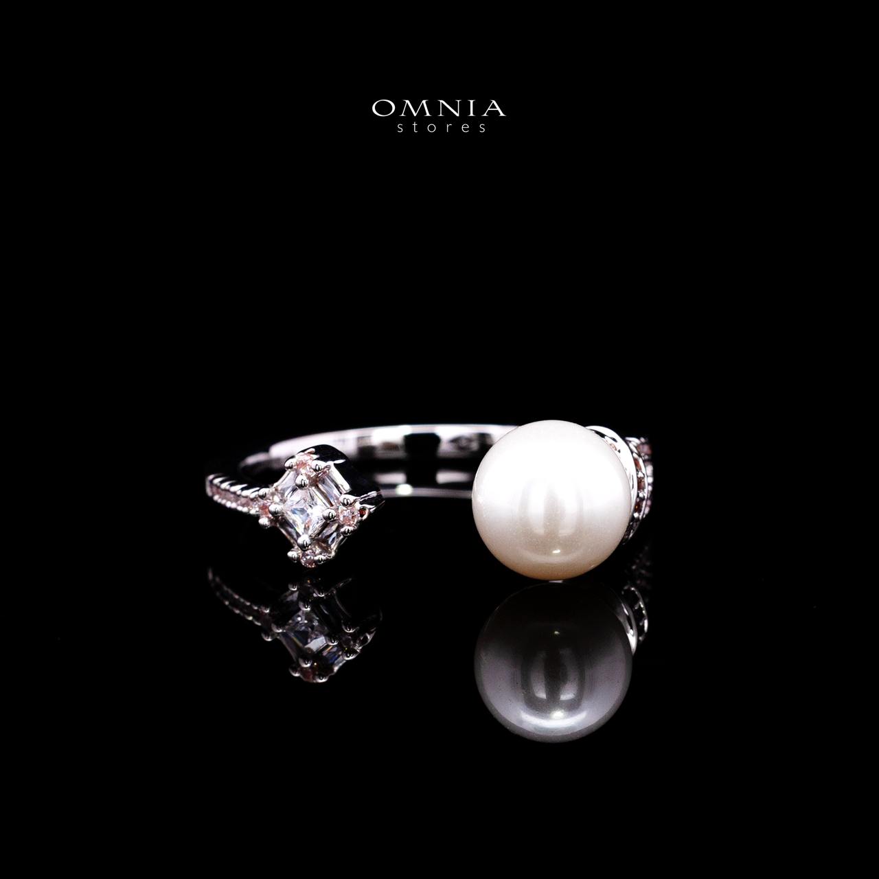 Nilda Pearl Bangle & Ring Set with Premium Simulated Diamonds in Rhodium-Plated Alloy - Image 5