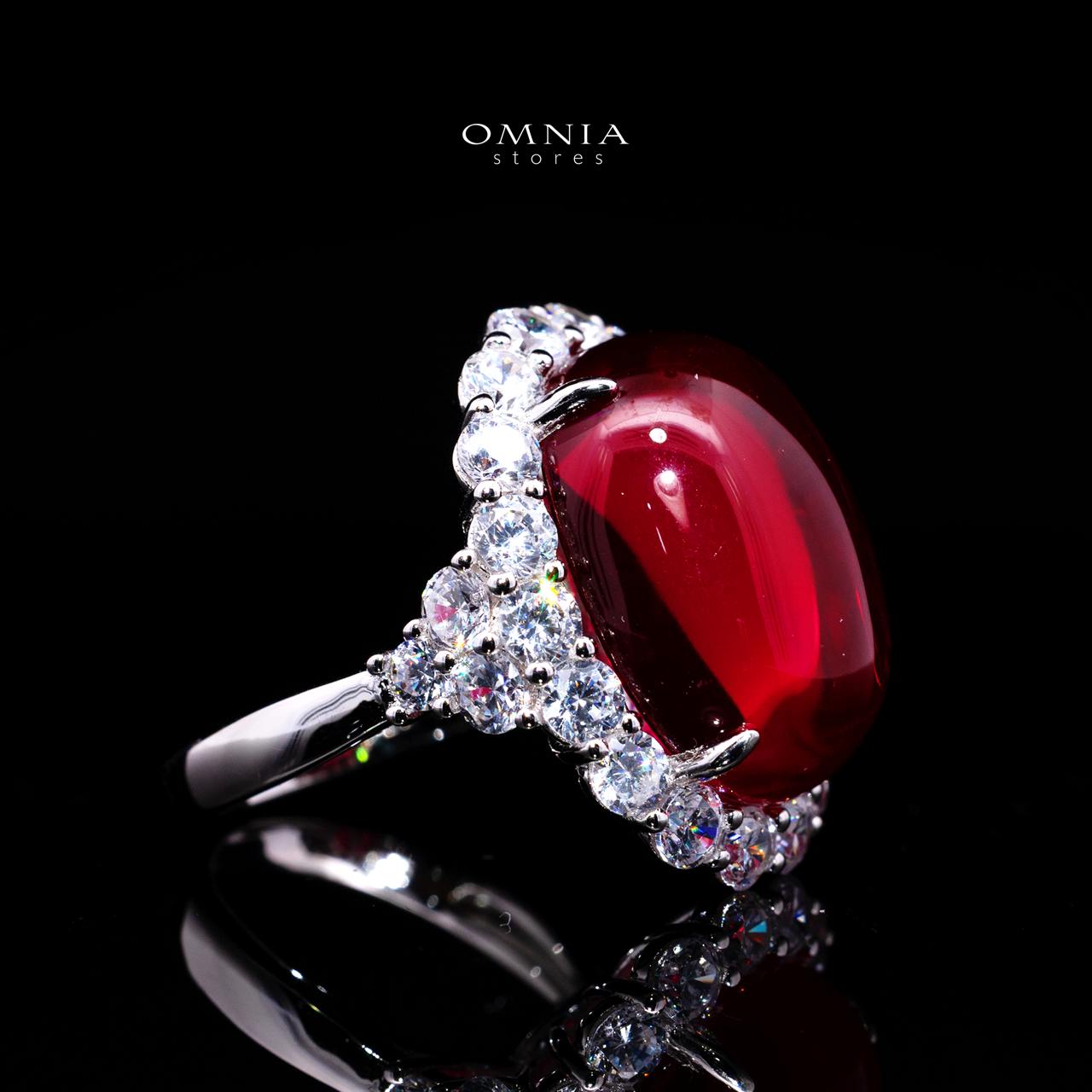 Malaika Imperial Red Gemstone Ring with Certified High-Quality Premium Simulated Diamonds in 925 Sterling Silver - Image 3